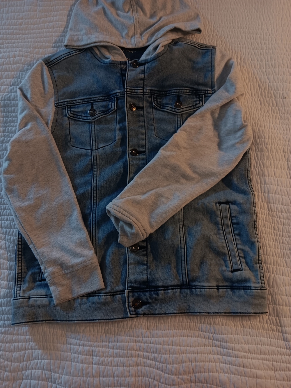 art class Blue Denim Jacket with Gray Hooded Sleeves
